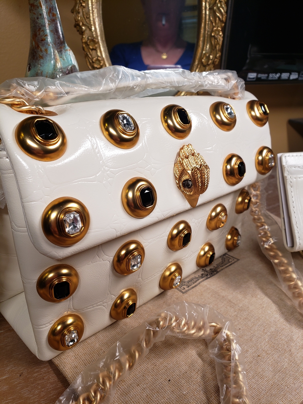 Kurt Geiger Bone Gem Studded Croc Embossed Crossbody w/ Wallet SET! NWT! - Picture 5 of 15